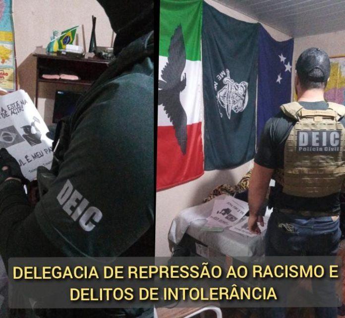 Operação policial, Polícia Civil, Santa Catarina, Cambé, Paraná, Racismo, Delitos de Intolerância, Nazismo, Extremismo, Apologia, Investigação, Mandados de busca e apreensão, Material nazista, Movimentos fascistas, Supremacistas, Separatistas, Dispositivos de informática, Anonimato, Denúncias, 181, Polícia Civil, Cooperação interinstitucional, Prioridade, Igualdade, Direitos humanos, Ódio racial, Discriminação