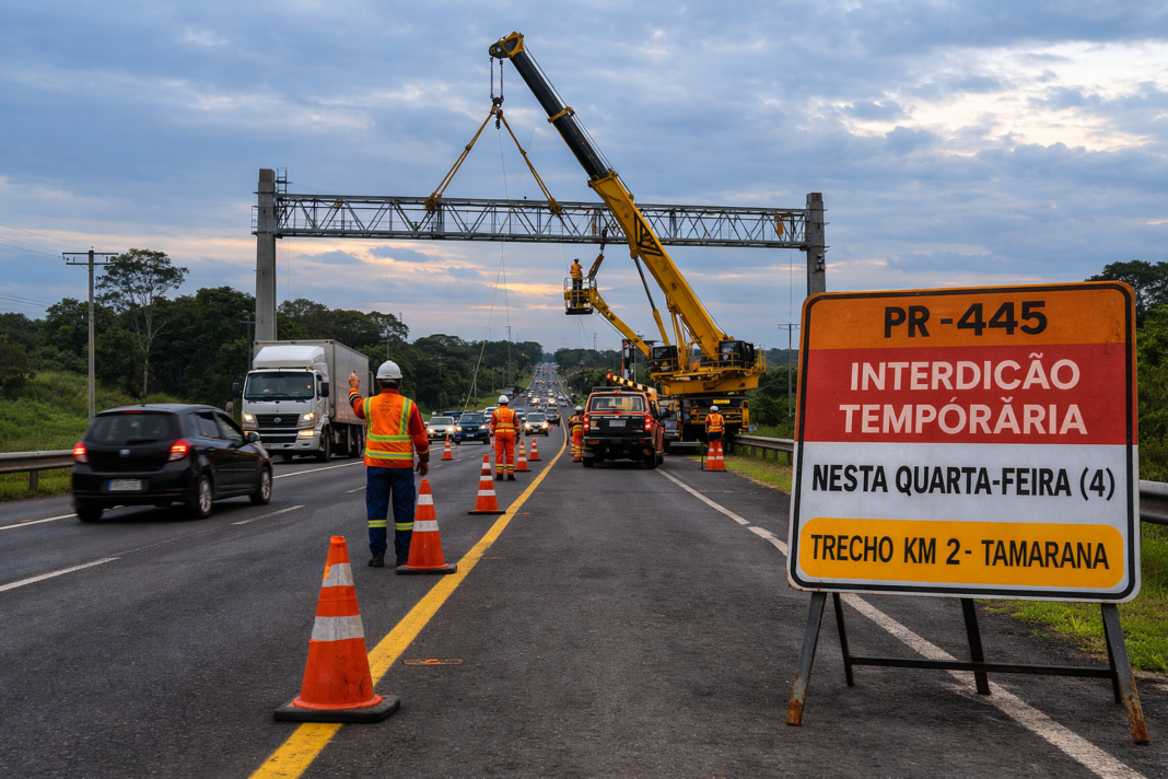 PR-445 terá interdição temporária nesta quarta (4) em Tamarana PR-445 terá interdição temporária nesta quarta (4) em Tamarana