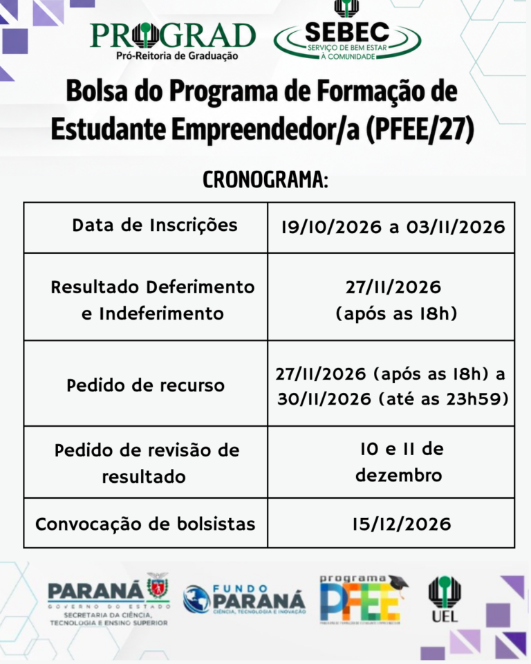 UEL abre inscrições para bolsas do Programa de Estudante Empreendedor 2027