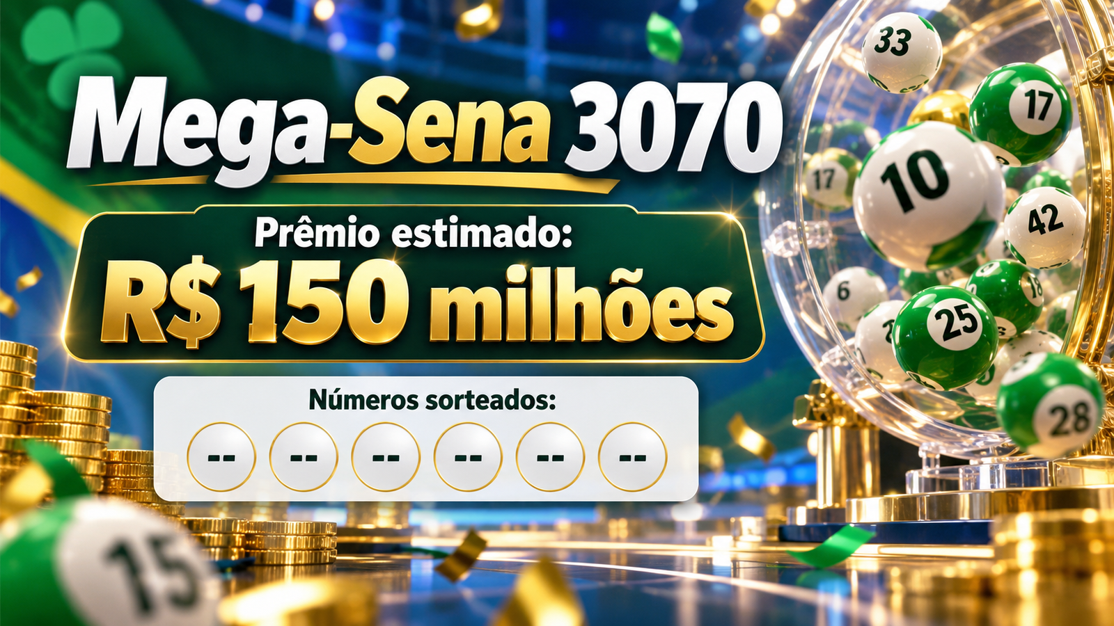 Imagem ilustrativa sobre Mega Sena 3070 adiada: sorteio de R$150 milhões será em 14/10