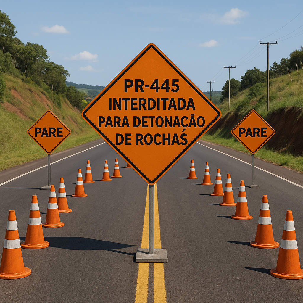 PR-445 será interditada para detonação de rochas nesta sexta